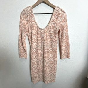Free People Women's Peach White Embroidered Pattern Mini Fitted Dress Size M